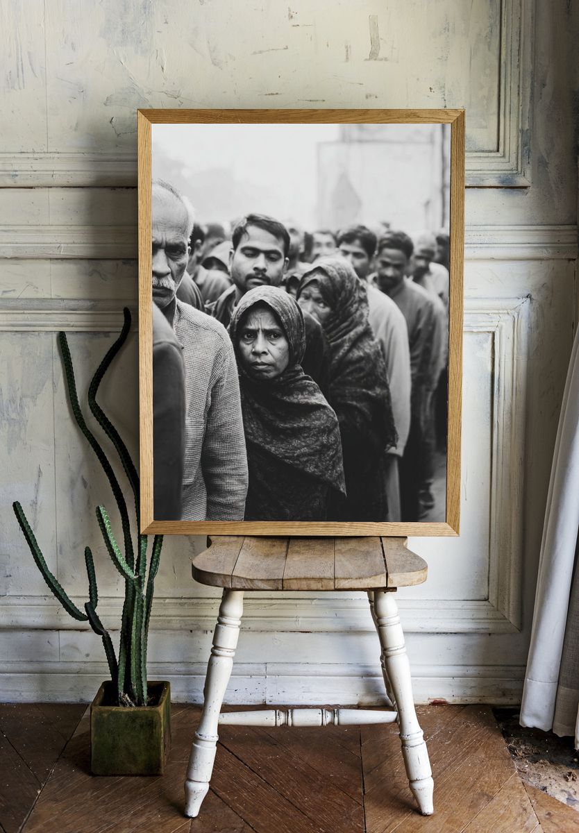 Line of People — Black-White Print. — room view 1