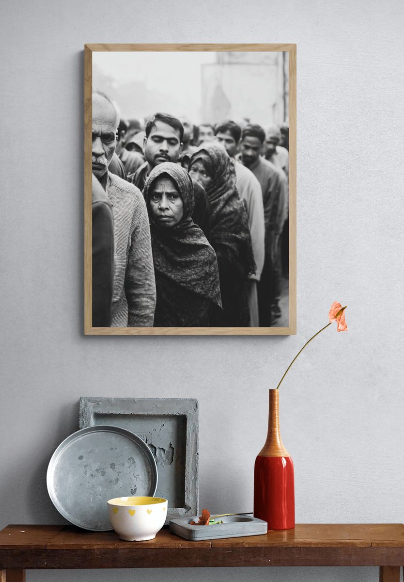 Line of People — Black-White Print. — room view 3