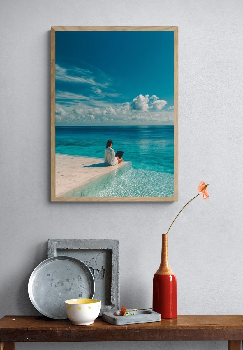 Serene Beachside Workspace Poster. — room view 3