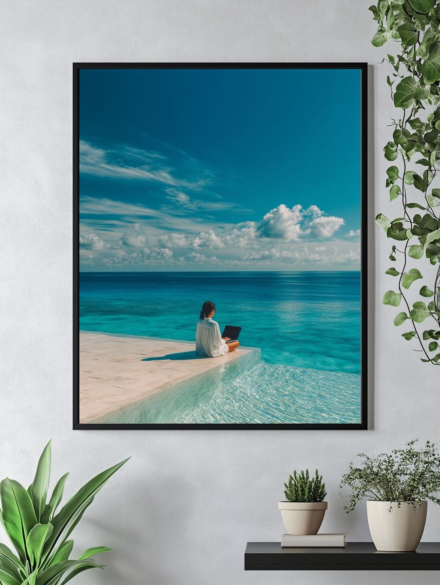 Serene Beachside Workspace Poster. — room view 4