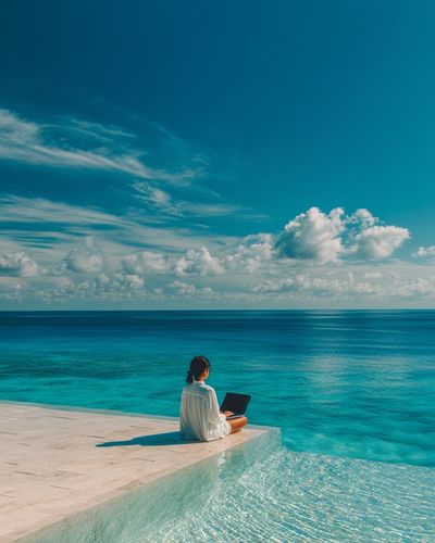 Serene Beachside Workspace Poster. poster