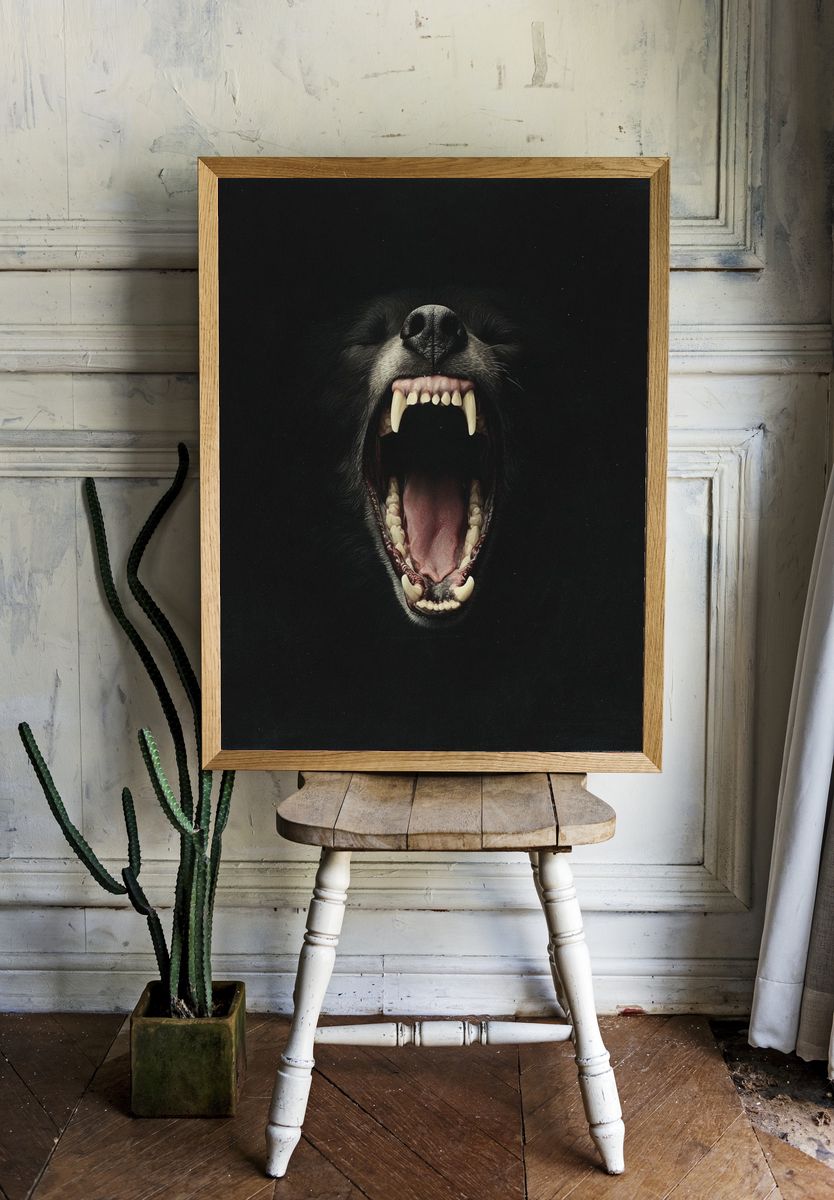Howling Black Bear Portrait Print. — room view 1