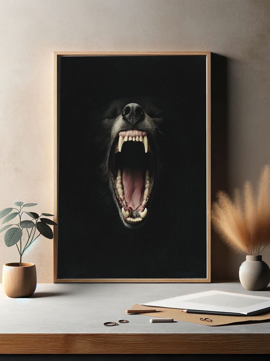 Howling Black Bear Portrait Print. — room view 2