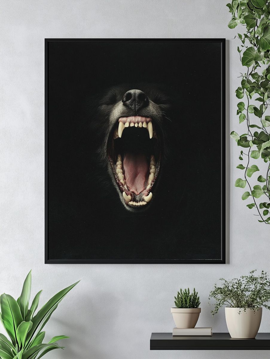 Howling Black Bear Portrait Print. — room view 4