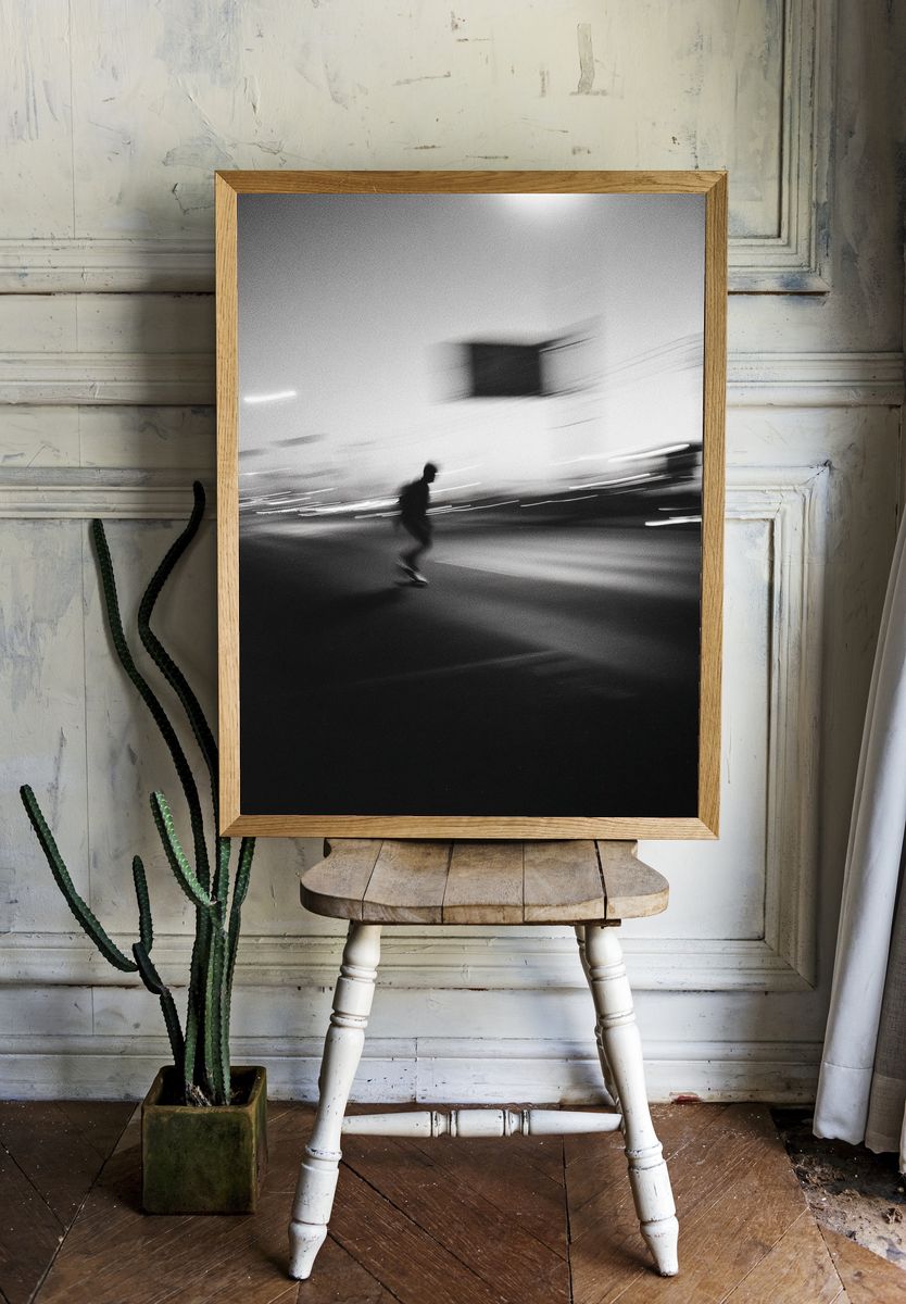 Skateboarding in Motion — Black-White Print. — room view 1