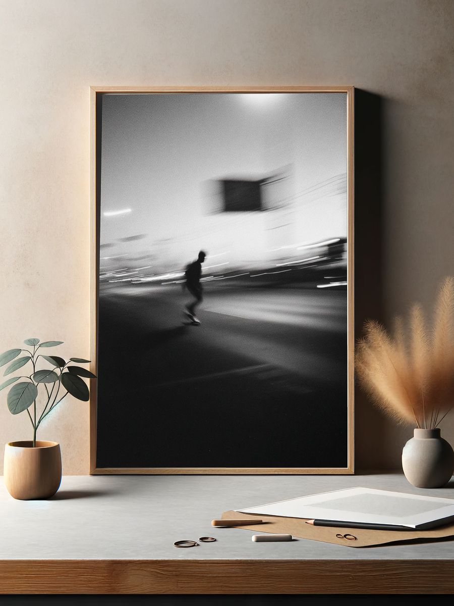 Skateboarding in Motion — Black-White Print. — room view 2