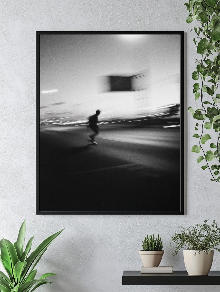 Skateboarding in Motion — Black-White Print. — room view 4