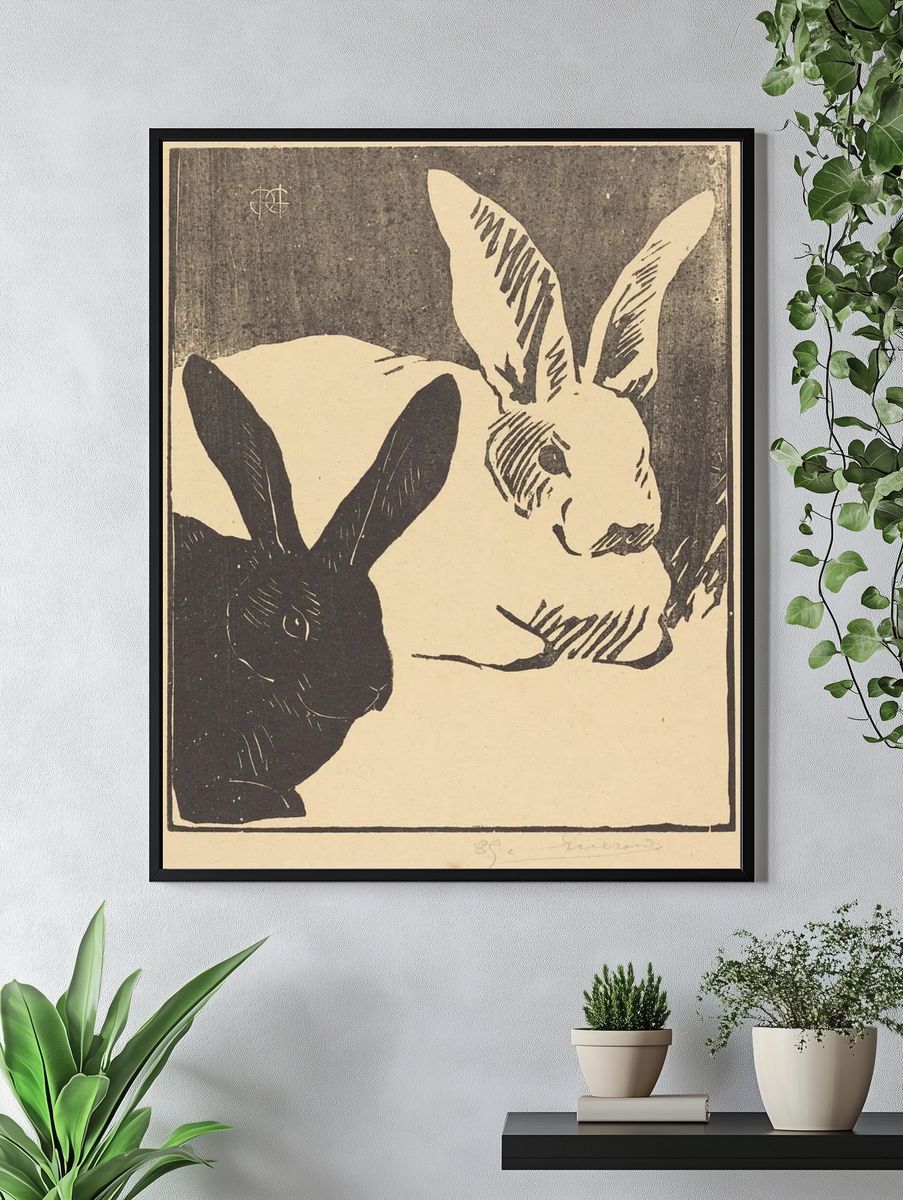 Black and White Rabbits — Fine Art Print. — room view 4