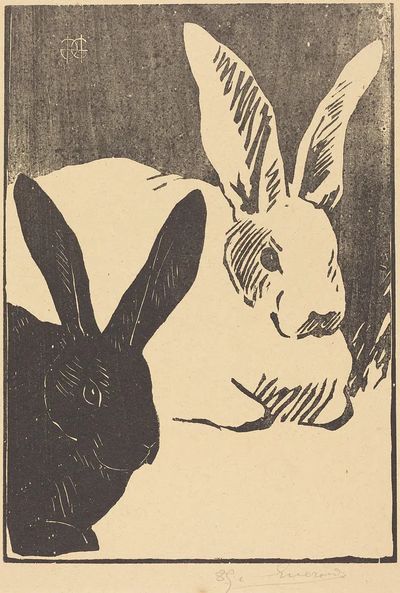 Black and White Rabbits — Fine Art Print. poster