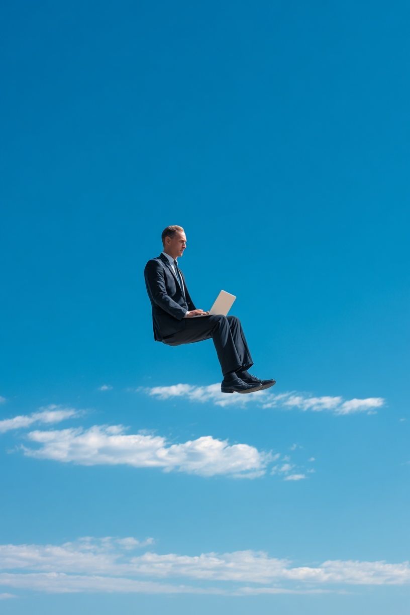 Businessman Working in the Sky — Surreal Print. poster detail