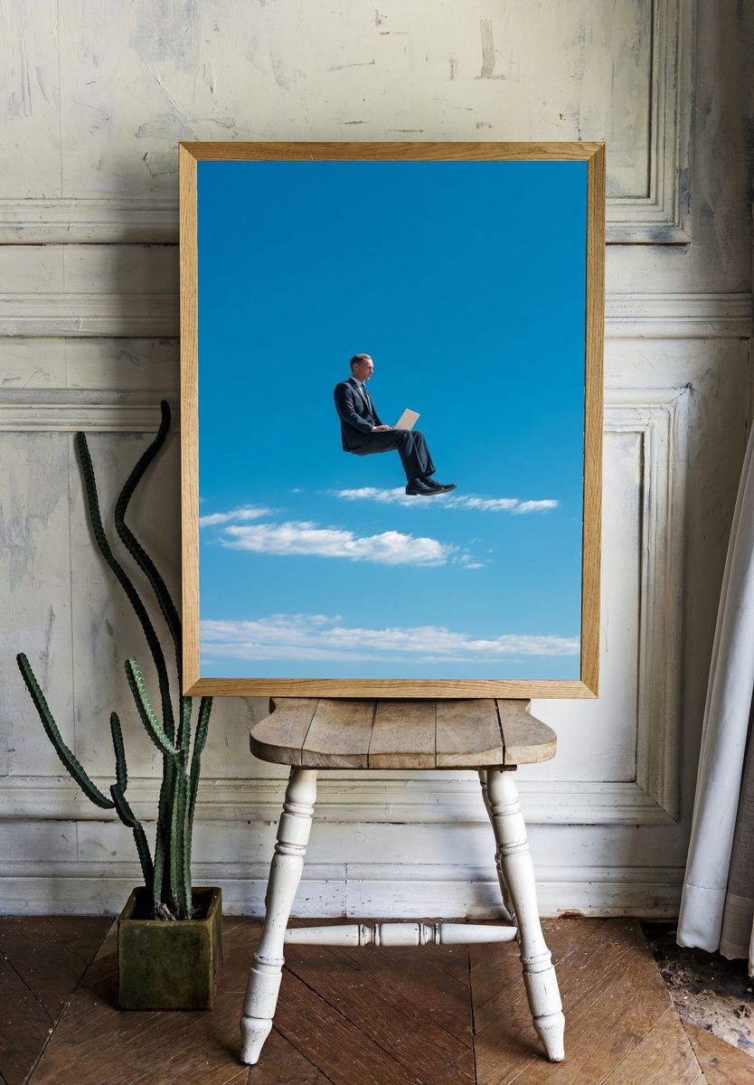 Businessman Working in the Sky — Surreal Print. — room view 1