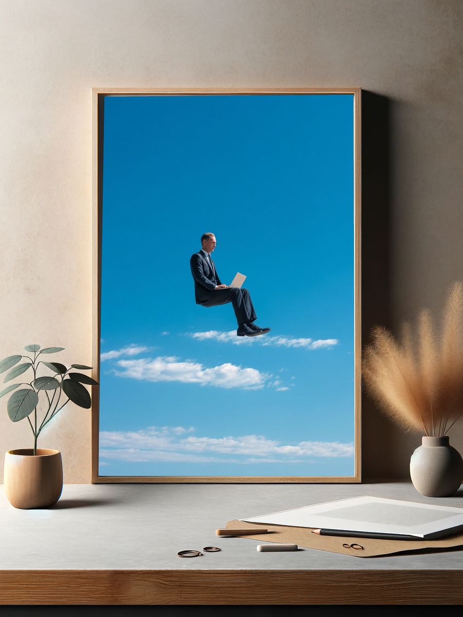 Businessman Working in the Sky — Surreal Print. — room view 2