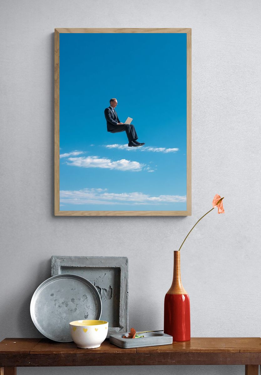 Businessman Working in the Sky — Surreal Print. — room view 3
