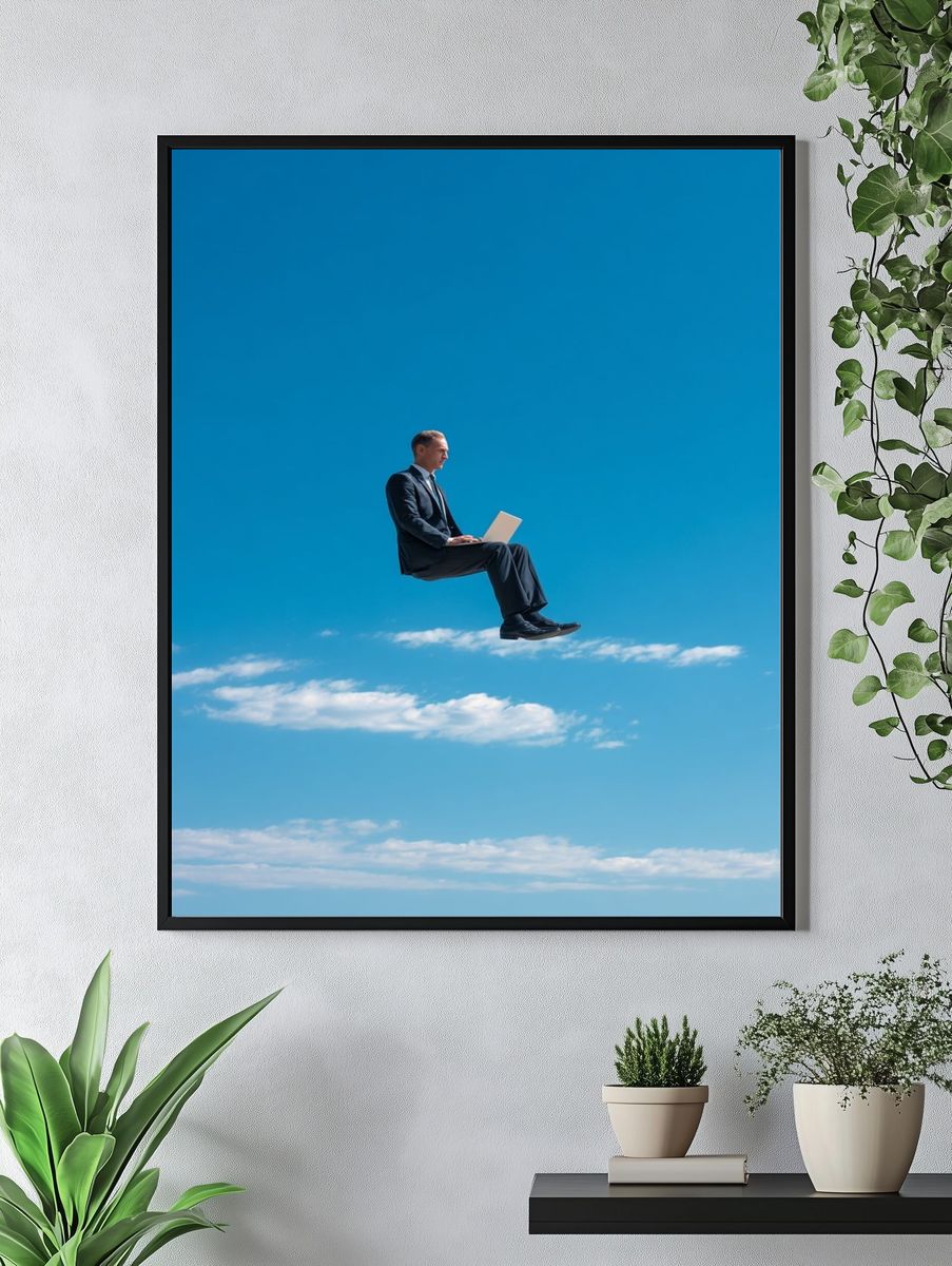 Businessman Working in the Sky — Surreal Print. — room view 4