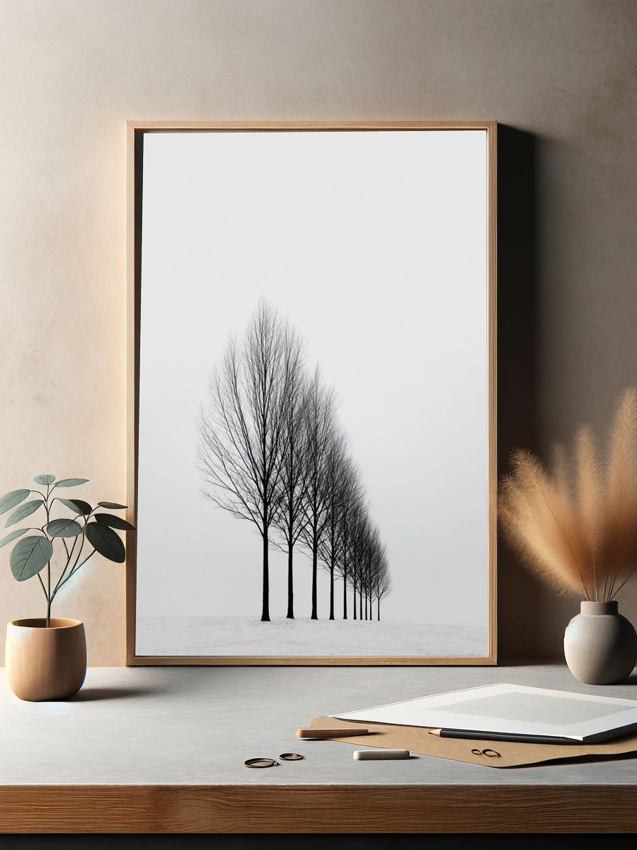 Bare Trees in Winter — Black-White Print. — room view 2