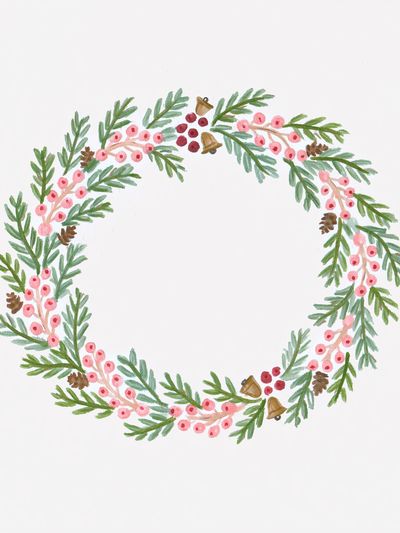 Winter Berry Wreath Botanical Print.