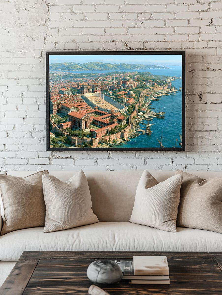 Byzantine Harbor Cityscape Print. room preview