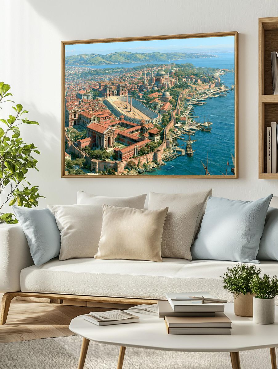 Byzantine Harbor Cityscape Print. — room view 2