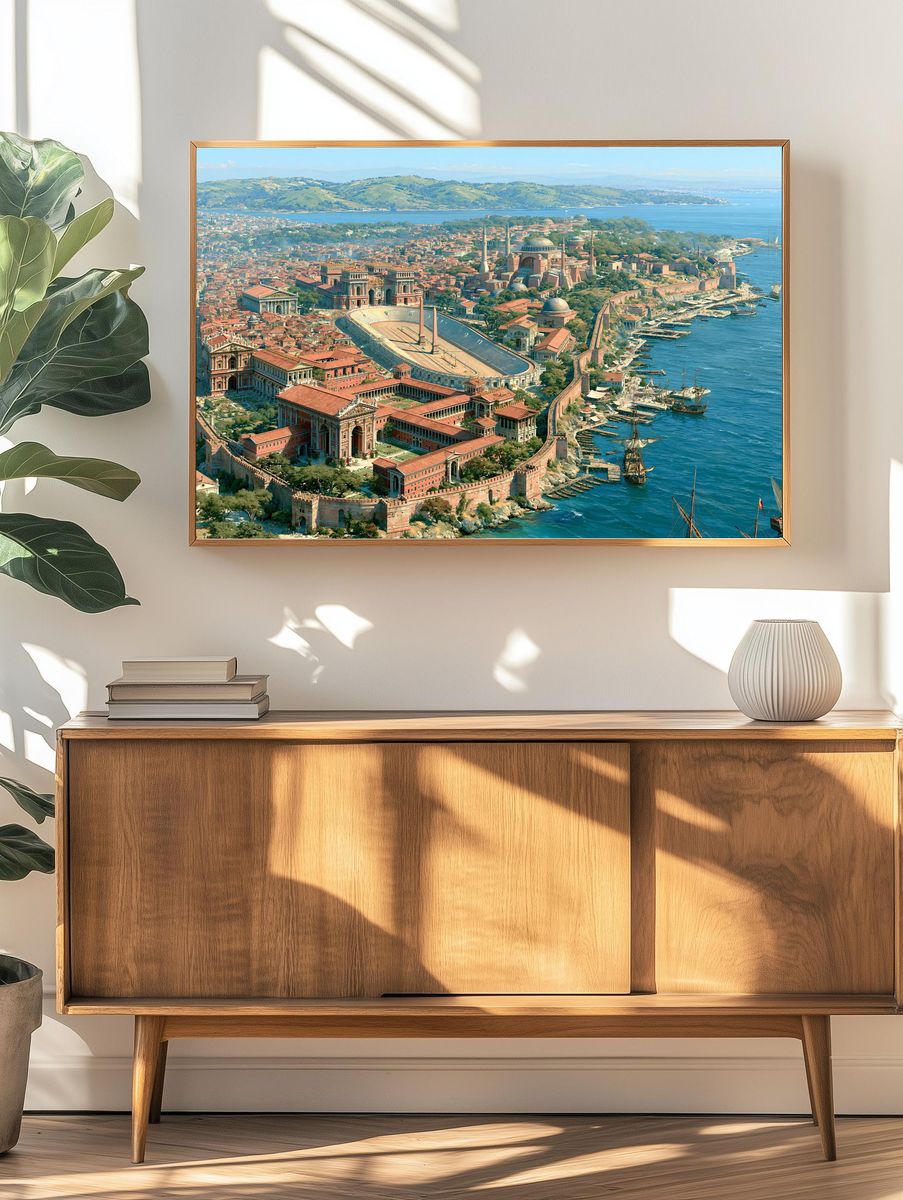Byzantine Harbor Cityscape Print. — room view 3
