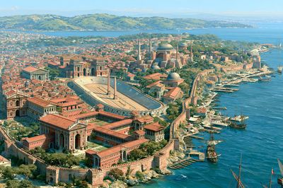 Byzantine Harbor Cityscape Print.
