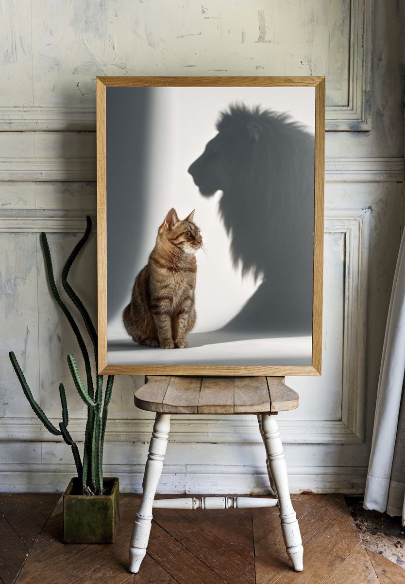 Cat and Lion Shadow — Animal Photography Print. — room view 1