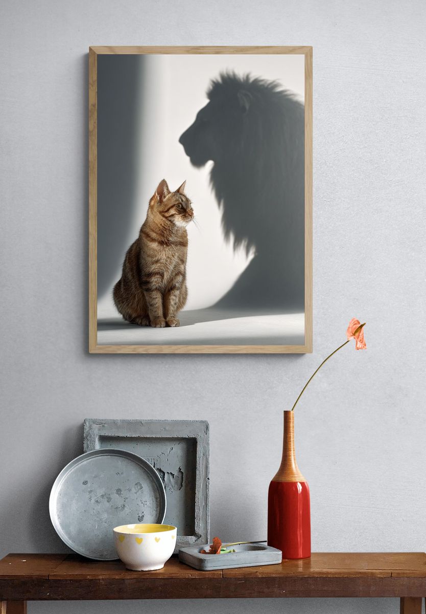 Cat and Lion Shadow — Animal Photography Print. — room view 3