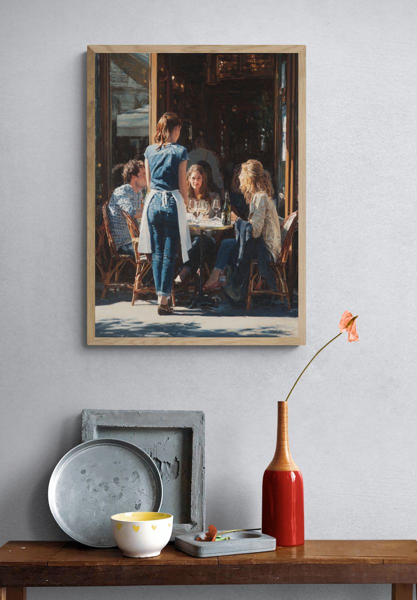 Café Gathering — Fine Art Print. — room view 3
