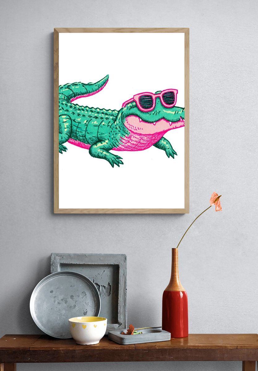 Cool Alligator — Cartoon Print. — room view 3