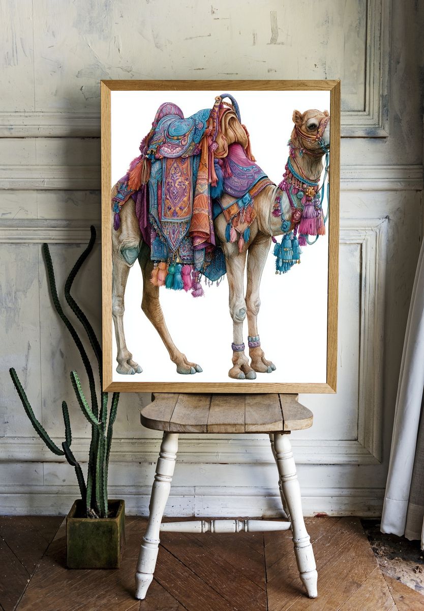 Decorated Camel Illustration Poster. room preview