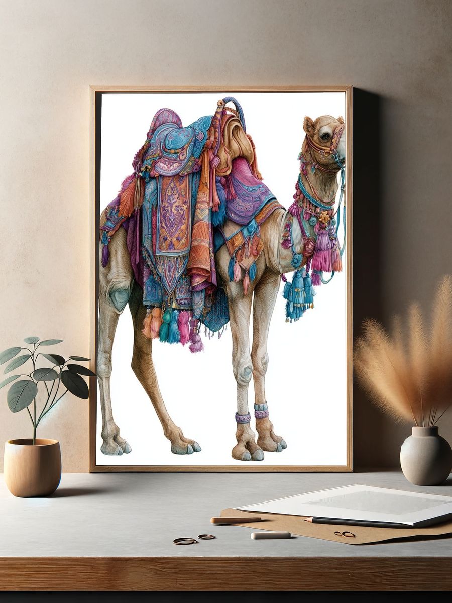Decorated Camel Illustration Poster. — room view 2