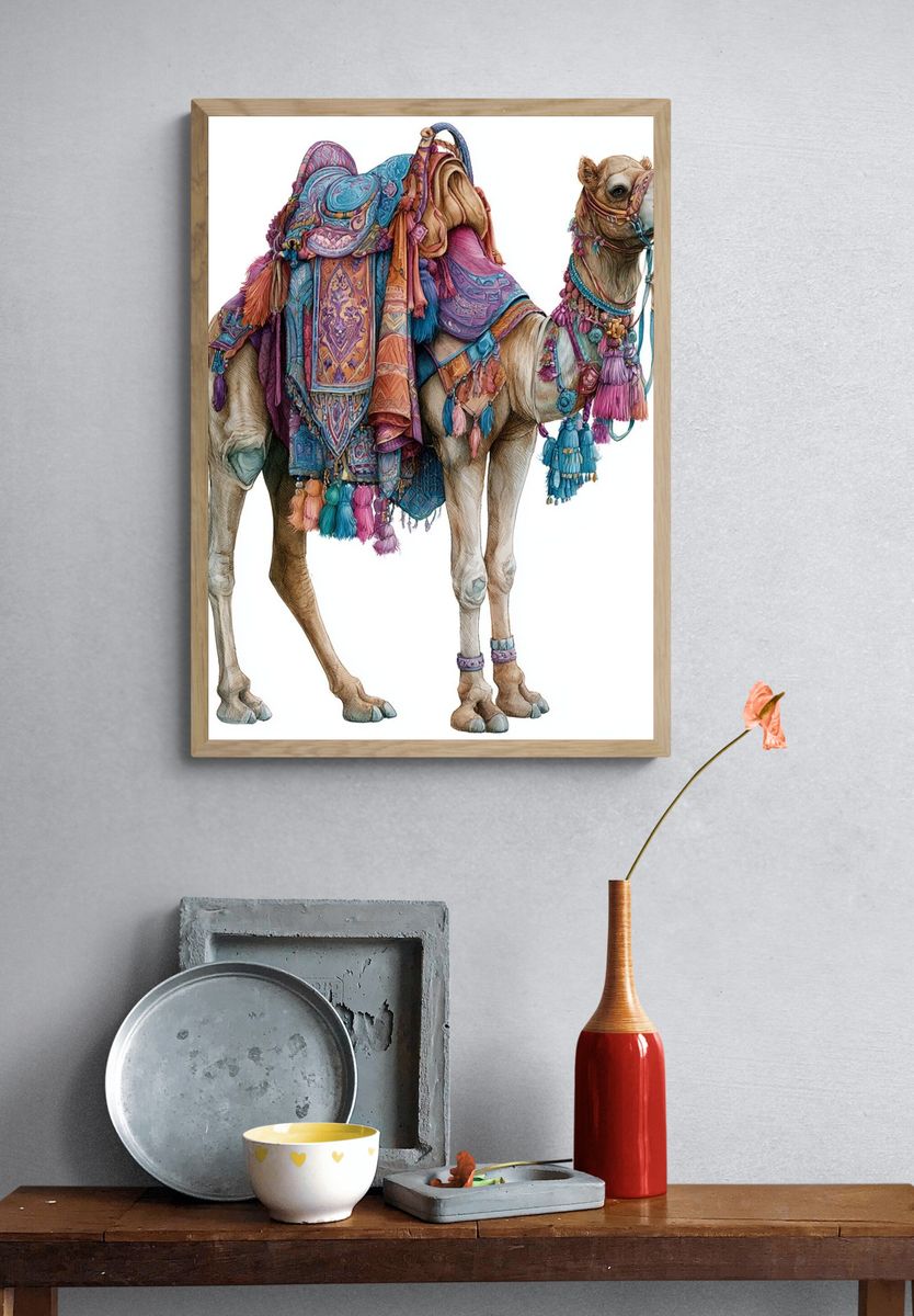 Decorated Camel Illustration Poster. — room view 3