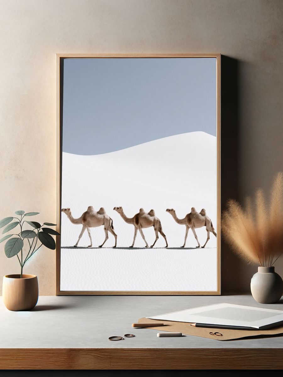 Desert Camels Photography Poster. — room view 2