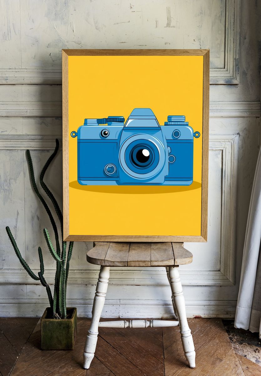 Blue Camera Illustration Poster. room preview