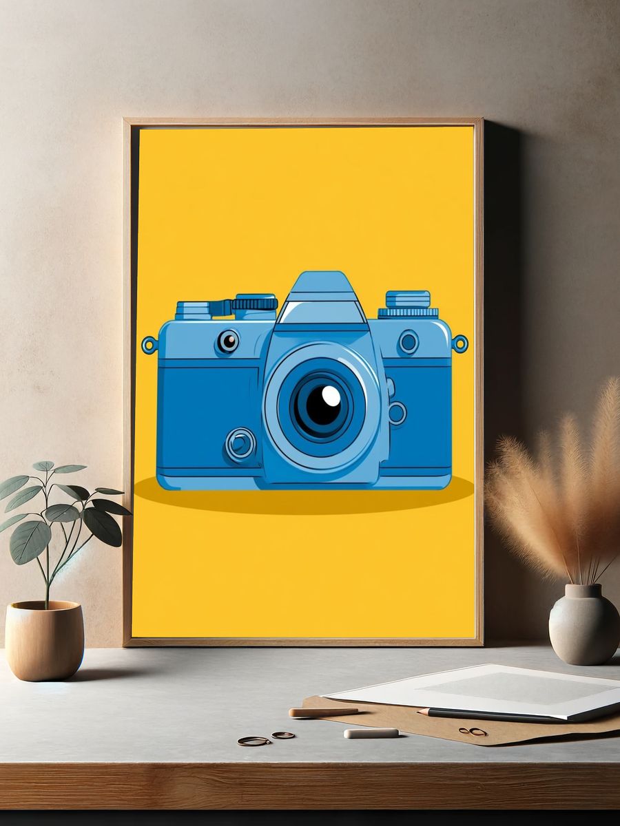Blue Camera Illustration Poster. — room view 2