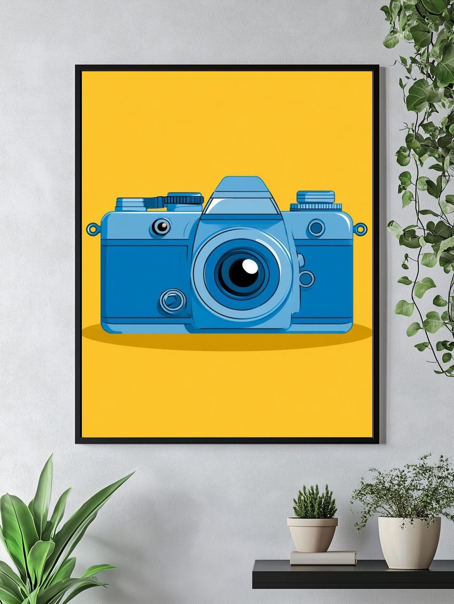 Blue Camera Illustration Poster. — room view 4