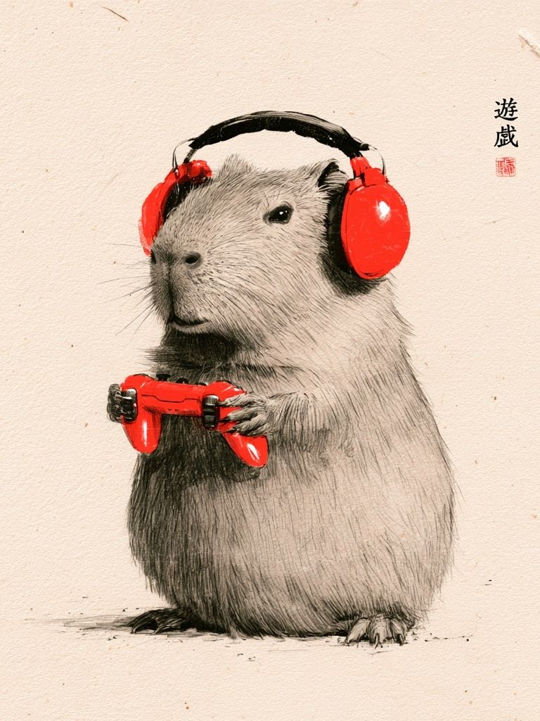 Capybara Gamer Illustration Poster. poster — animals art