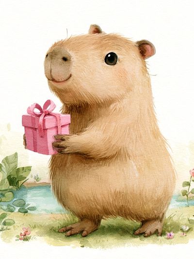 Capybara Gift Watercolor Print. poster