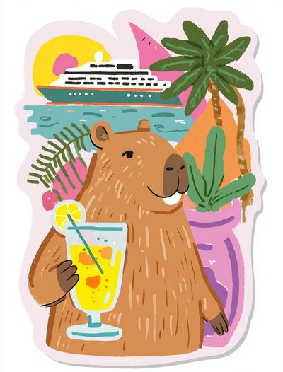 Capybara Tropical Cruise Poster. poster print