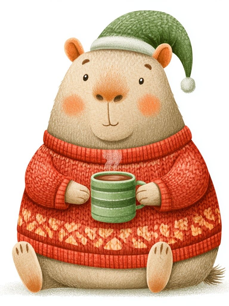 Cozy Capybara Winter Illustration Poster. poster — illustration art