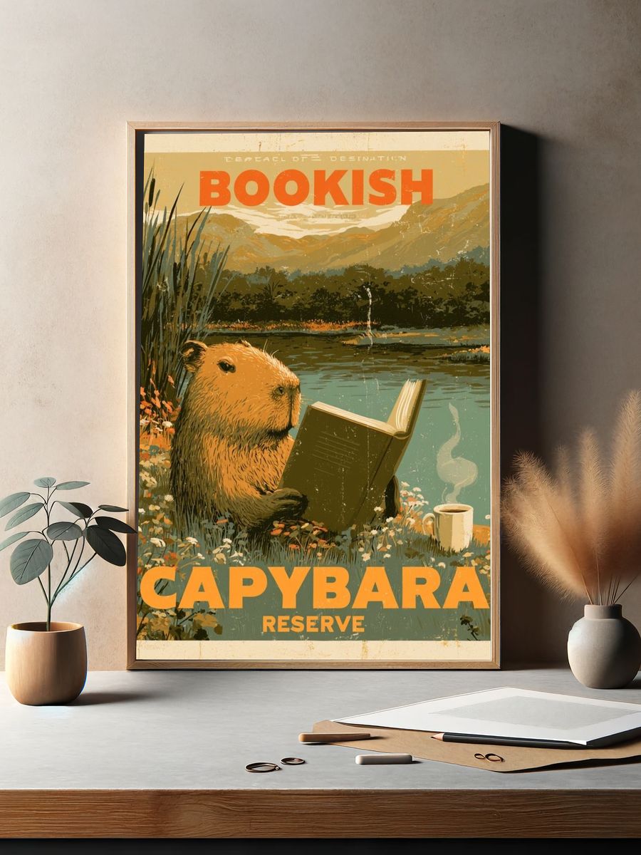 Capybara Reserve Vintage Poster. — room view 2