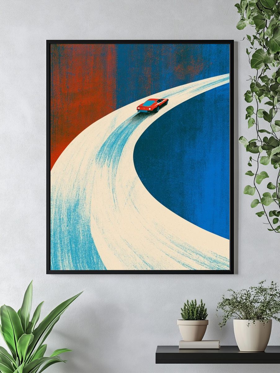 Red Sports Car Retro Illustration Poster. — room view 4