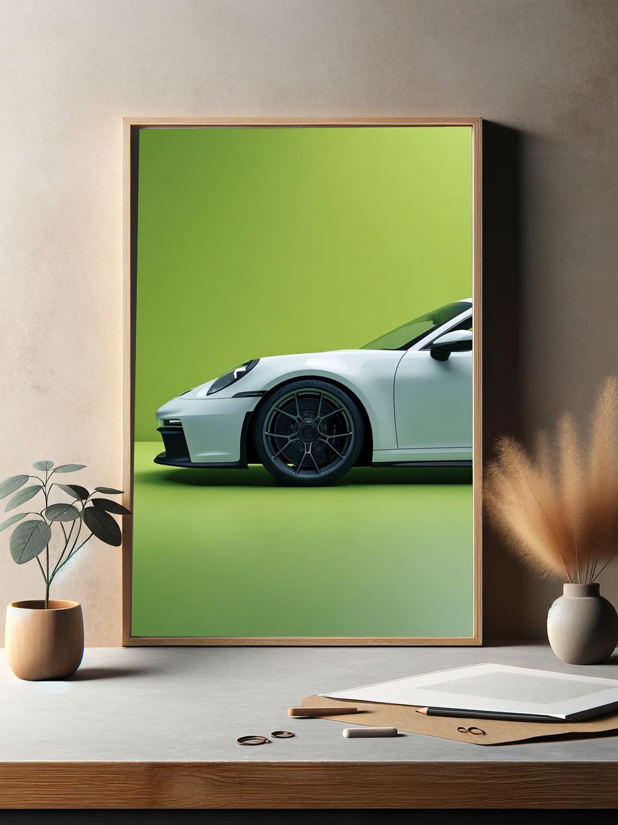 White Sports Car — Modern Photography Print. — room view 2
