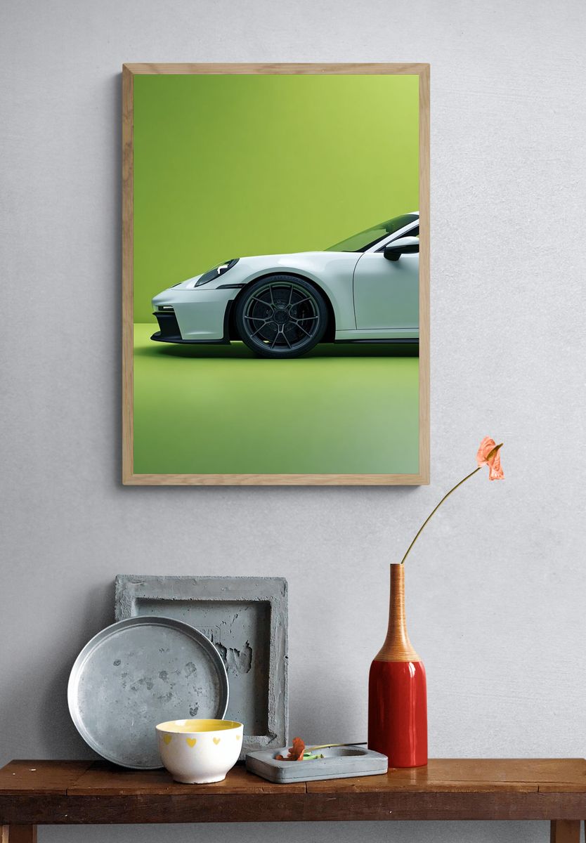 White Sports Car — Modern Photography Print. — room view 3