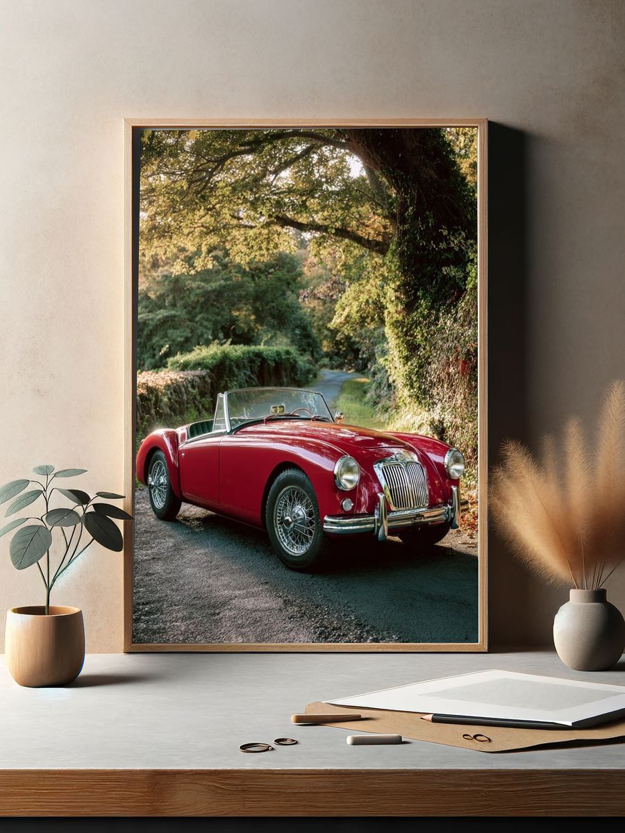 Classic Red Sports Car — Vintage Print. — room view 2