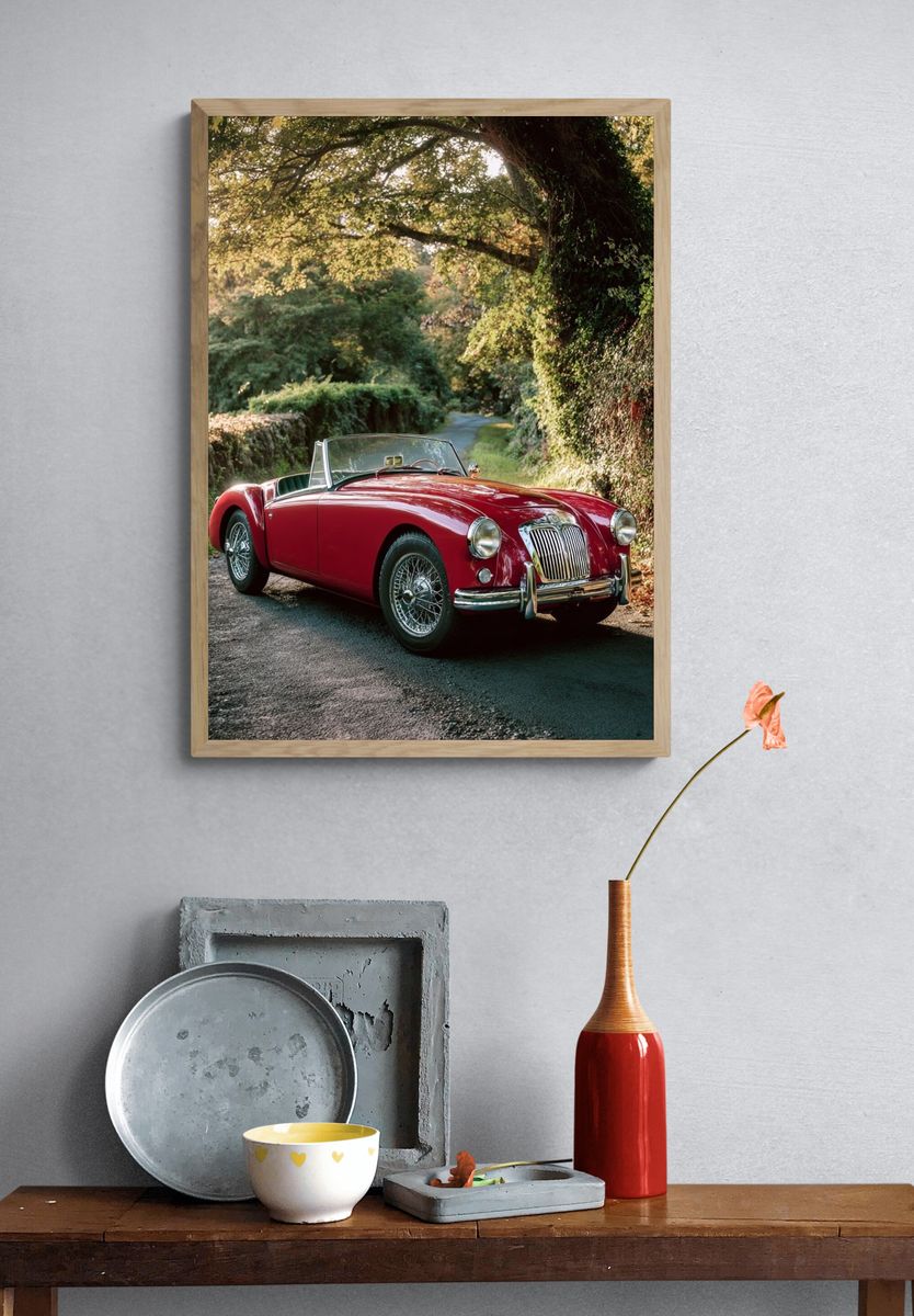 Classic Red Sports Car — Vintage Print. — room view 3