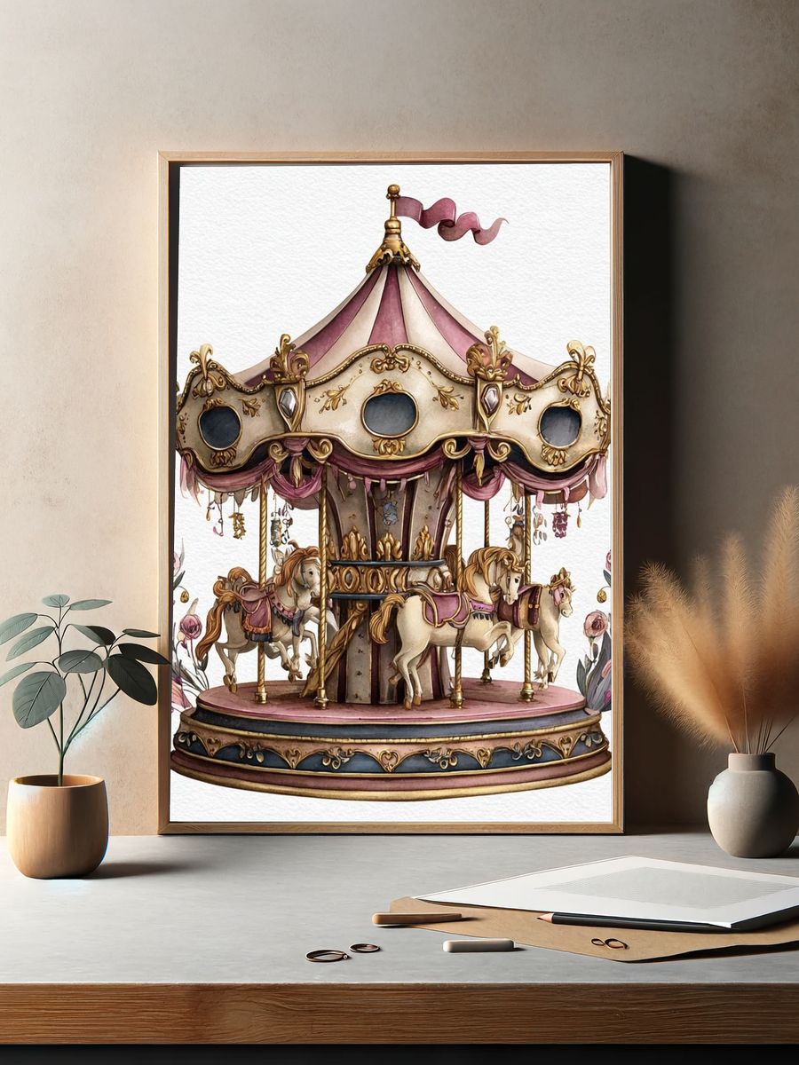 Vintage Carousel — Illustration Print. — room view 2