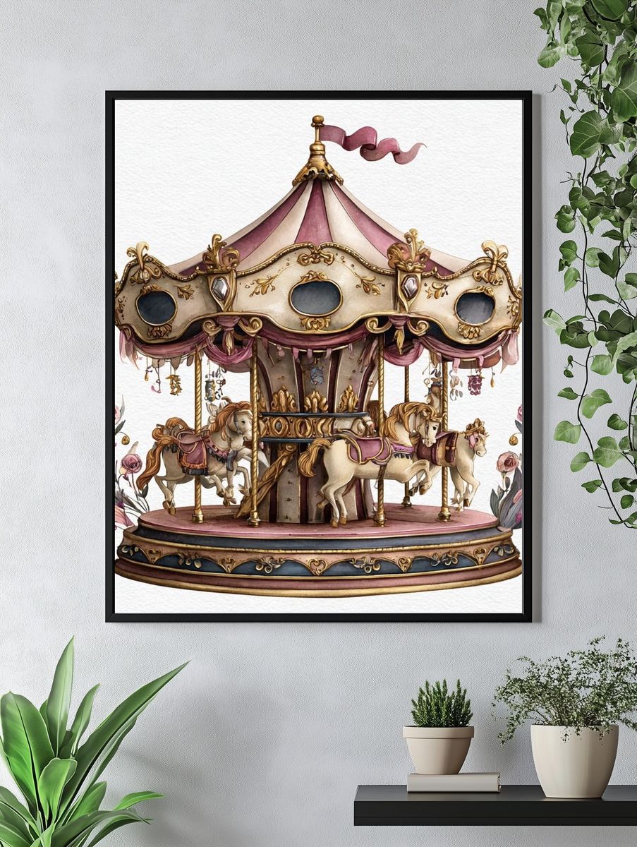 Vintage Carousel — Illustration Print. — room view 4