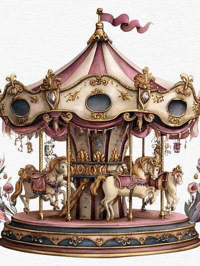 Vintage Carousel — Illustration Print. poster print