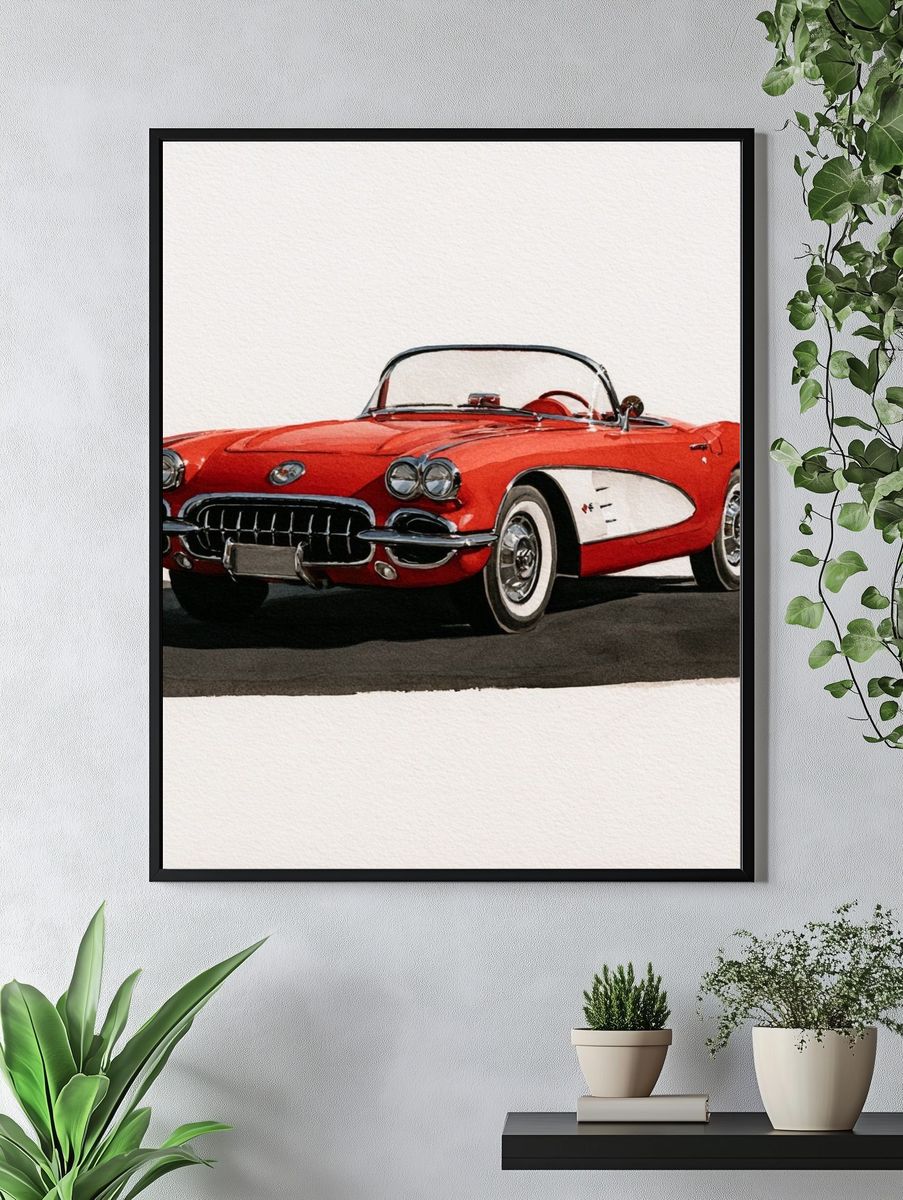 Red Classic Corvette Illustration Poster. — room view 4
