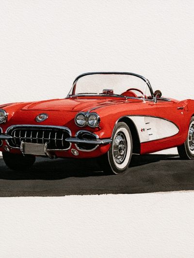 Red Classic Corvette Illustration Poster.